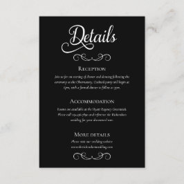 Elegante Schwarz-Weiß-Script-Hochzeitsdetails Begleitkarte