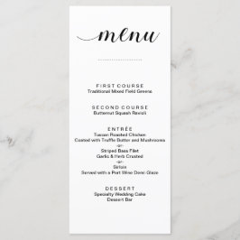 Elegante Schwarz-Weiß-Script-Hochzeitsmenükarten Menükarte
