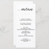 Elegante Schwarz-Weiß-Script-Hochzeitsmenükarten Menükarte (Vorne/Hinten)