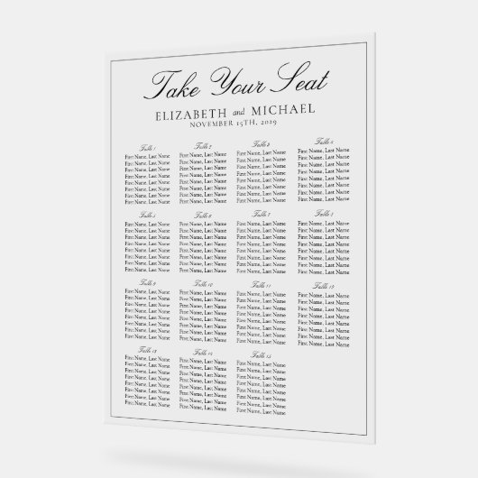 Elegante Schwarz-Weiß-Script-Hochzeitssitze Acrylschild (Winkel)