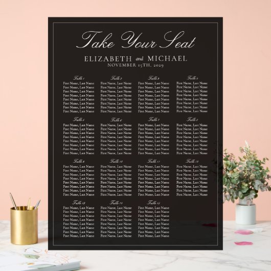 Elegante Schwarz-Weiß-Script-Hochzeitssitze Acrylschild (Hochzeit)