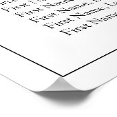 Elegante Schwarz-Weiß-Script-Hochzeitssitze Poster (Ecke)