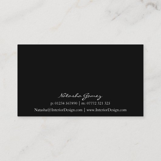 Elegante Schwarz-Weiß-Script-Schriftart-Visitenkar Visitenkarte (Rückseite)