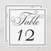 Elegante Schwarz-Weiß-Script-Tischnummer-Karten Einladung (Vorne/Hinten)