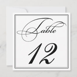 Elegante Schwarz-Weiß-Script-Tischnummer-Karten Einladung