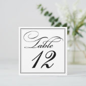 Elegante Schwarz-Weiß-Script-Tischnummer-Karten Einladung (Stehend Vorderseite)
