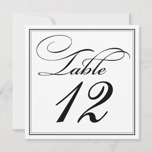 Elegante Schwarz-Weiß-Script-Tischnummer-Karten Einladung (Vorderseite)