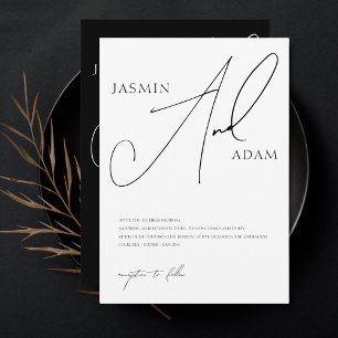 Elegante Schwarz-Weiß-Script-Typografie-Hochzeit Einladung