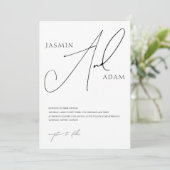 Elegante Schwarz-Weiß-Script-Typografie-Hochzeit Einladung (Stehend Vorderseite)