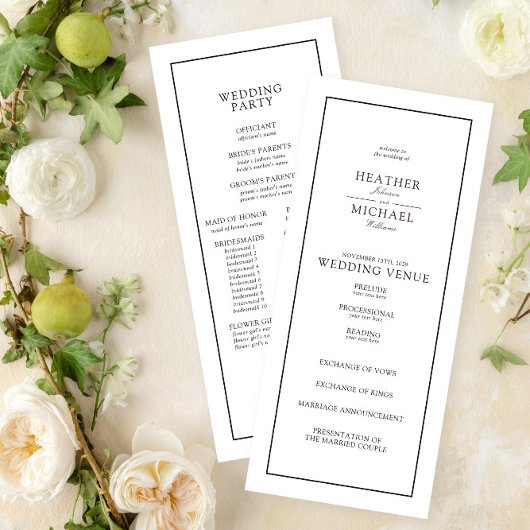 Elegante Schwarz-Weiß-Script-Typografie Hochzeit Programm