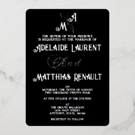 Elegante Schwarz-Weiß-Silberstreifen Folieneinladung