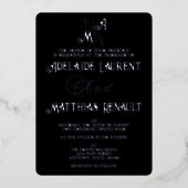 Elegante Schwarz-Weiß-Silberstreifen Folieneinladung (Vorderseite)