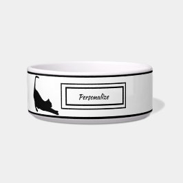 Elegante Schwarz-Weiß-Silhouette Katze Napf