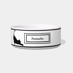 Elegante Schwarz-Weiß-Silhouette Katze Napf