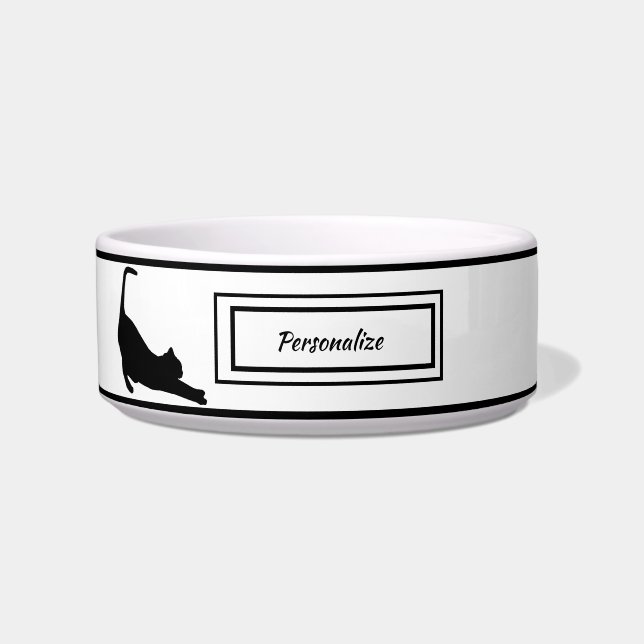 Elegante Schwarz-Weiß-Silhouette Katze Napf (Vorderseite)