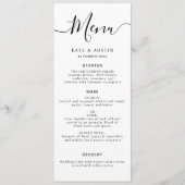 elegante Schwarz-Weiß-Skript-Hochzeitskarte Menükarte (Vorderseite)
