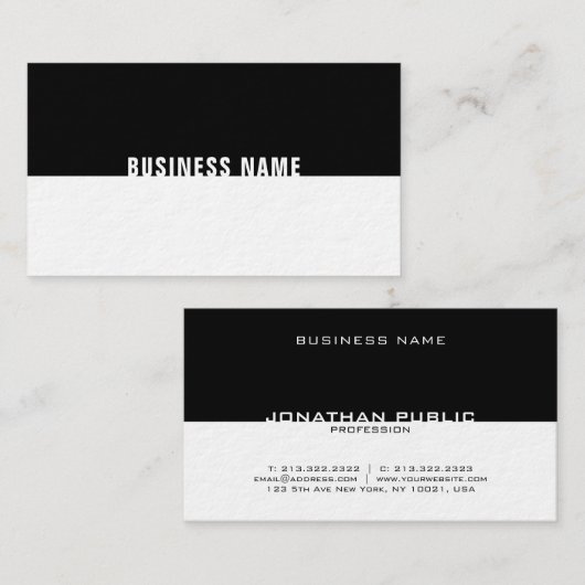 Elegante Schwarz-Weiß-Sleek Moderne Luxus-Schlicht Visitenkarte (Vorne/Hinten)