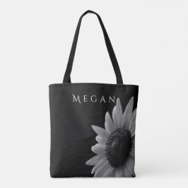 Elegante Schwarz-Weiß-Sonnenblumen Ihren Namen zuw Tasche