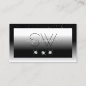 Elegante Schwarz-Weiß-Sparkle-Diamanten-Initialen Visitenkarte (Vorderseite)