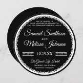 Elegante Schwarz-Weiß-Spitzen-Hochzeit Einladung (Vorne/Hinten)