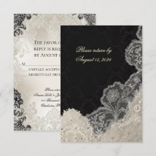 Elegante Schwarz-Weiß-Spitzen-Hochzeit-RSVP-Karte RSVP Karte