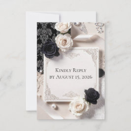 Elegante Schwarz-Weiß-Spitzen-Hochzeits-RSVP-Karte RSVP Karte