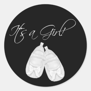 Elegante Schwarz-Weiß-Sticker It's a Girl Runder Aufkleber