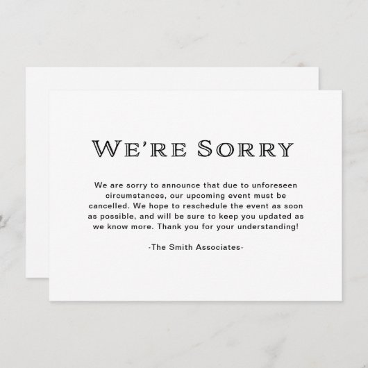 Elegante Schwarz-Weiß-Stornierung Ankündigung (Vorne/Hinten)