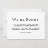 Elegante Schwarz-Weiß-Stornierung Ankündigung (Vorderseite)