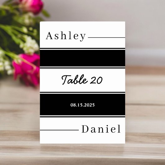 Elegante Schwarz-Weiß Streifen Delikate Hochzeit Tischnummer