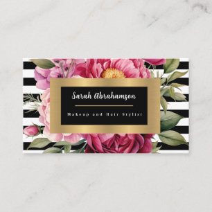 Elegante Schwarz-Weiß-Streifen, floral Visitenkarte