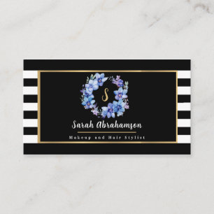 Elegante Schwarz-Weiß-Streifen, floral Visitenkarte