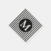 Elegante Schwarz-Weiß-Streifen in Monogramm Serviette (Ecke)