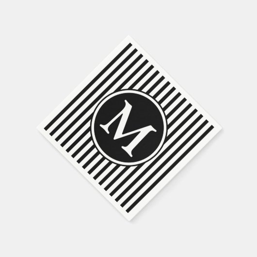 Elegante Schwarz-Weiß-Streifen in Monogramm Serviette (Ecke)