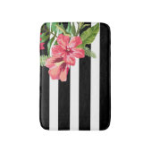 Elegante Schwarz-Weiß-Streifen mit Blume Badematte (Vorderseite Vertikal)