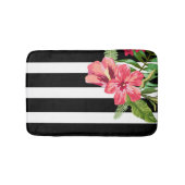Elegante Schwarz-Weiß-Streifen mit Blume Badematte (Vorderseite)