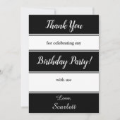 Elegante Schwarz-Weiß Streifen Moderne Geburtstag Dankeskarte (Vorderseite)