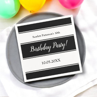 Elegante Schwarz-Weiß Streifen Moderne Geburtstag Serviette