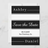 Elegante Schwarz-Weiß-Streifen Moderne Hochzeit Save The Date (Vorderseite)