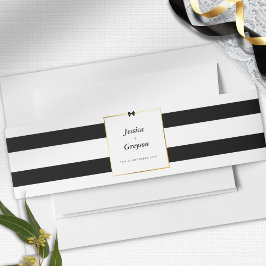 Elegante Schwarz-weiß Stripe-Goldrahmen-Hochzeit Einladungsbanderole