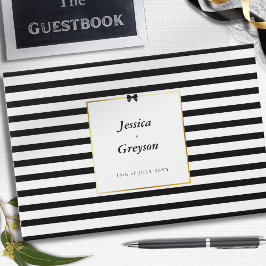 Elegante Schwarz-weiß Stripe-Goldrahmen-Hochzeit Gästebuch