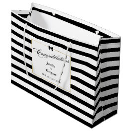Elegante Schwarz-weiß Stripe-Goldrahmen-Hochzeit Große Geschenktüte