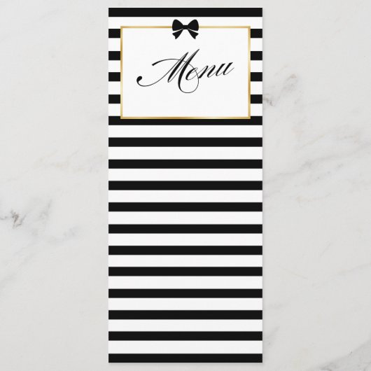 Elegante Schwarz-weiß Stripe-Goldrahmen-Hochzeit Menükarte (Rückseite)