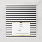 Elegante Schwarz-weiß Stripe-Goldrahmen-Hochzeit Platzkarte (Außenseite Aufgefaltet)