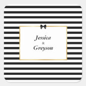 Elegante Schwarz-weiß Stripe-Goldrahmen-Hochzeit Quadratischer Aufkleber (Vorderseite)
