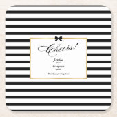 Elegante Schwarz-weiß Stripe-Goldrahmen-Hochzeit Rechteckiger Pappuntersetzer (Vorderseite)