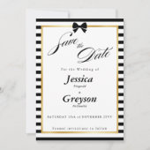 Elegante Schwarz-weiß Stripe-Goldrahmen-Hochzeit Save The Date (Vorderseite)