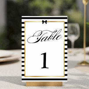 Elegante Schwarz-weiß Stripe-Goldrahmen-Hochzeit Tischnummer