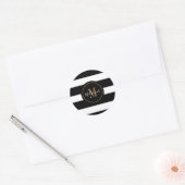 Elegante Schwarz-weiß Stripes Gold Monogramm Name Runder Aufkleber (Umschlag)
