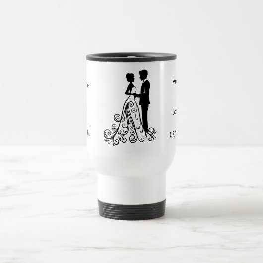 Elegante Schwarz-Weiß-Tasse Save the Date Hochzeit Reisebecher (Mittel)